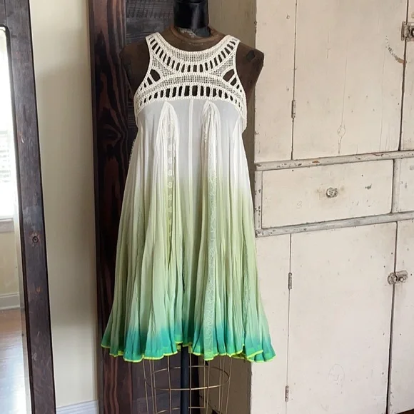 Rare Free People Green Ombre Mini Dress - Picture 6 of 9